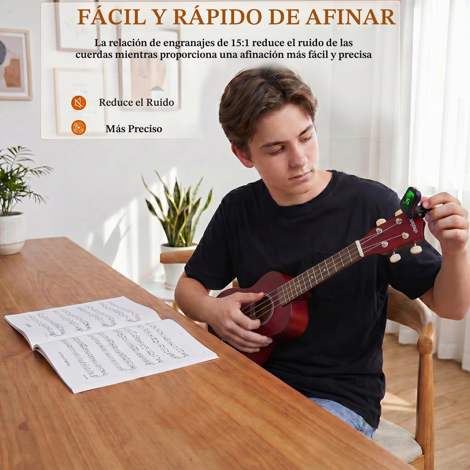 Ukelele Soprano, Principiantes Ukulele Kit 21 Pulgadas, Hawaiano Uqueleles con Bolsa, Afinador, Correa, Todo en un solo juego