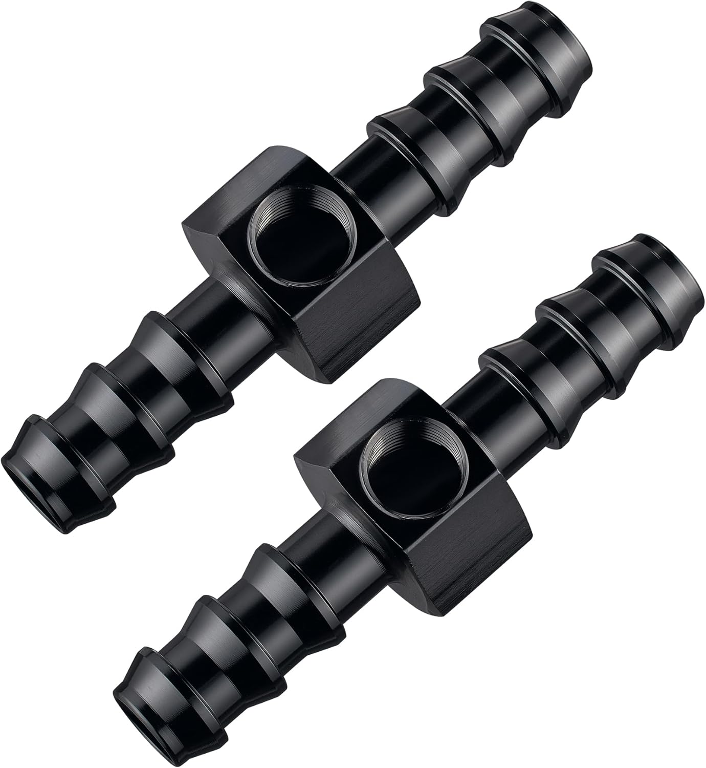 EVIL ENERGY 3/8 Barb Fuel Pressure Gauge Fitting Adapter with 1/8" NPT Sensor Gage Port Aluminum Black 2PCS