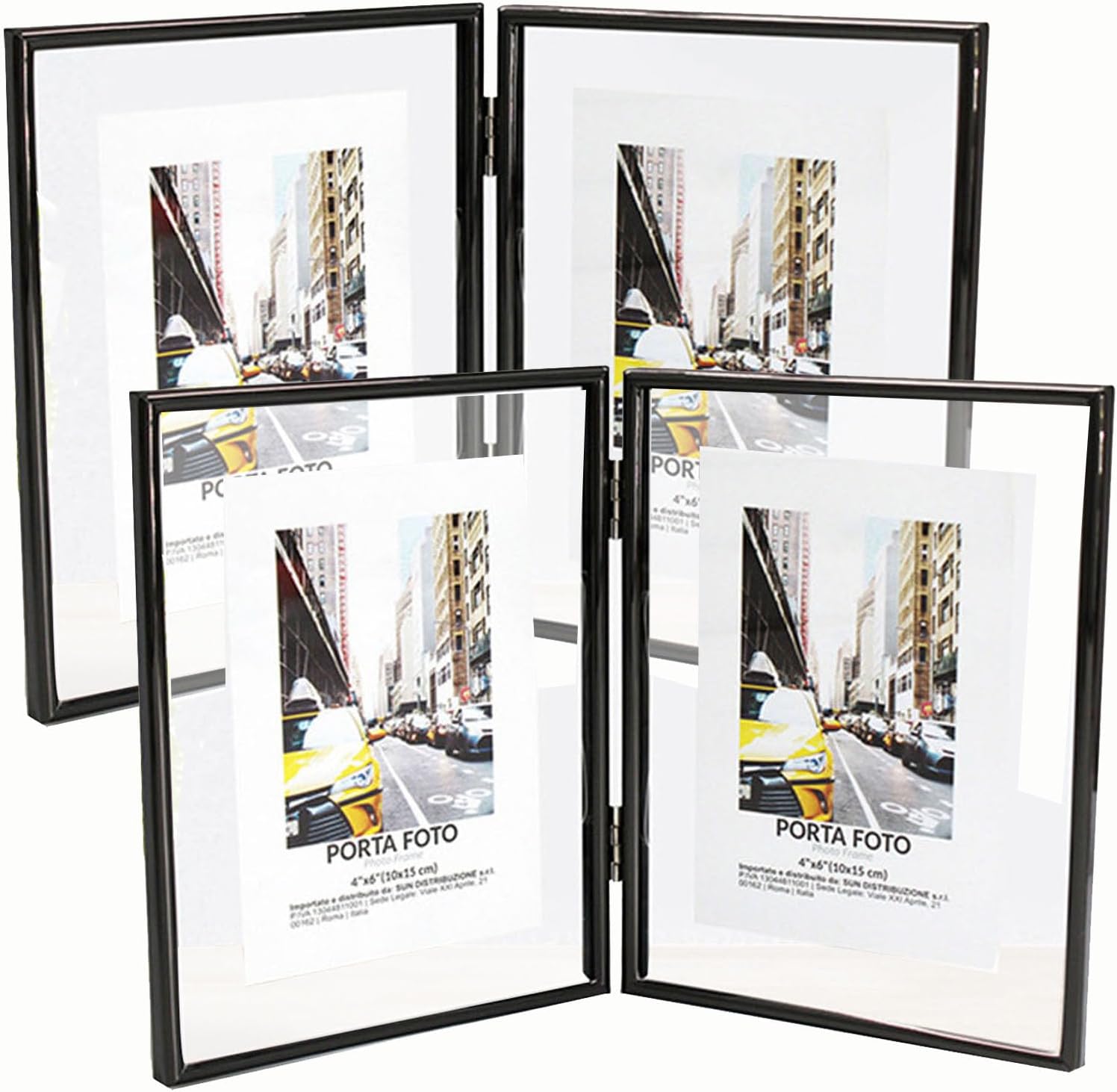 Folding Double Metal Photo Frames Poster Frames Picture Frame Metal Picture Frame for Gift Floating Photo Frame Stand Vertically on Desktop Display (Black,Double 5x7)