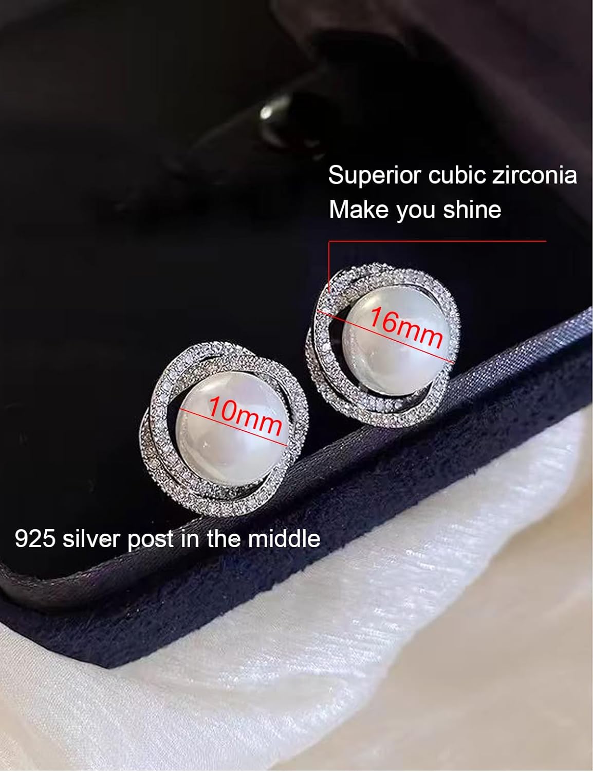 Pearl Stud Earrings for Women - White Pearl Stud Earrings - Cultured Freshwater Pearl in CZ Pave Stud Earrings - Image 6