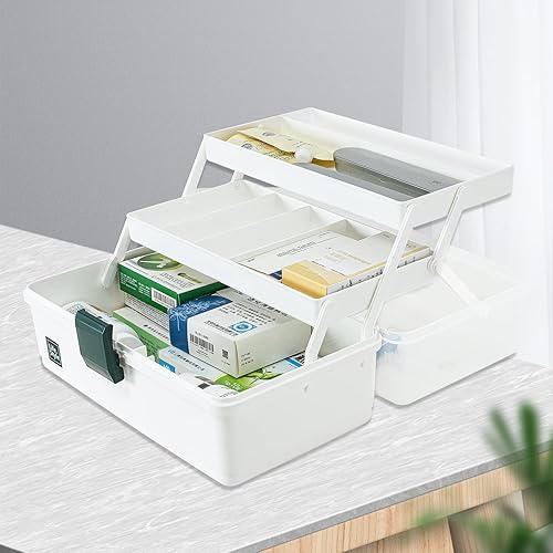 Miniatura 33 de WEWLINE Caja de almacenamiento de plástico de 3 capas para manualidades domésticas, organizador con asa, contenedor de almacenamiento portátil