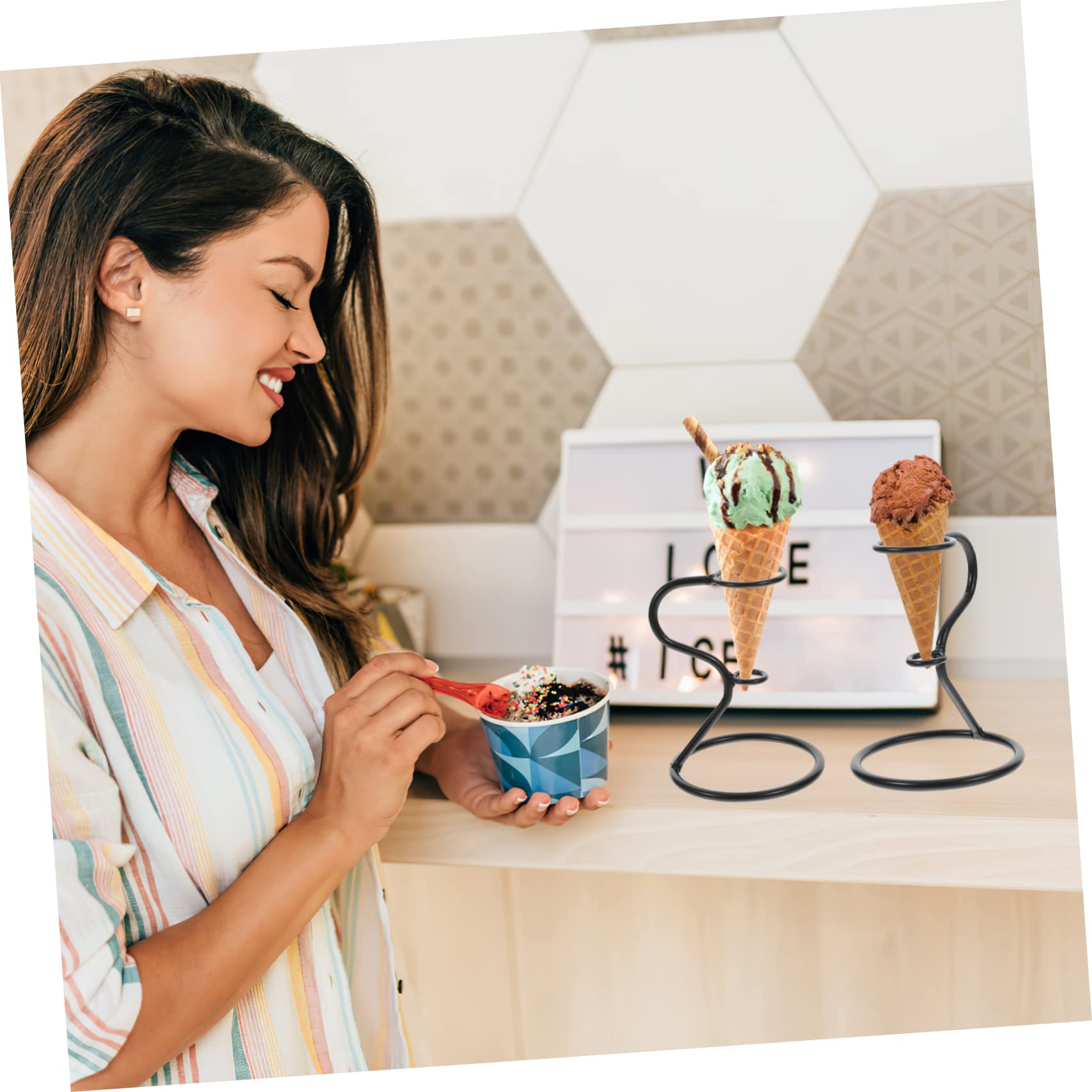 NOLITOY 2pcs Iron Ice Cream Stand Ice Cream Cup Holder Ice Cream Cone Carrier Tray Cupcake Cone Holder French Fry Cone Holder Dispenser Stand Single Cone Stand Waffle Container