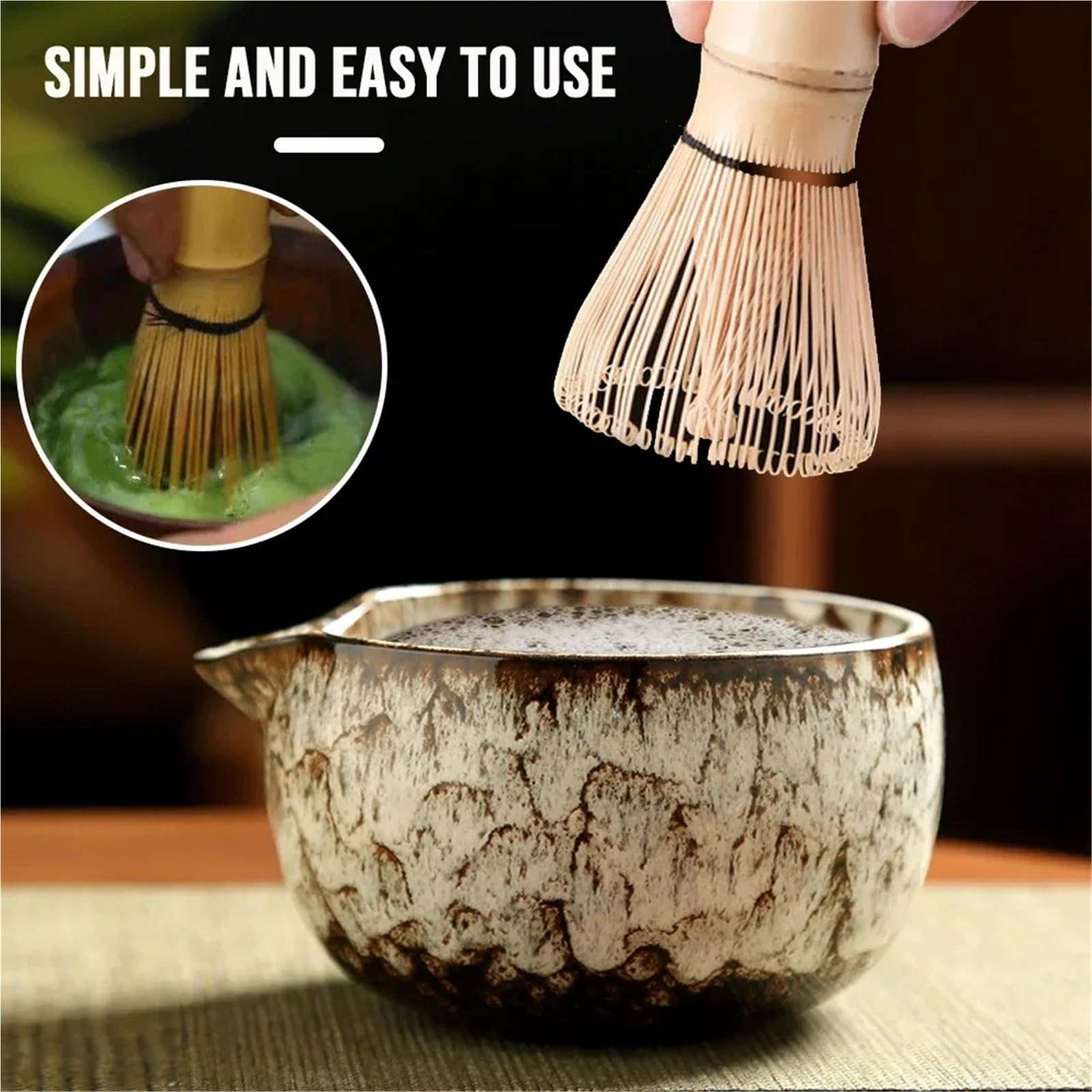 Juego de 6 licuadoras de matcha con batidor, cepillo, cucharilla y horno for tienda de bebidas, herramientas for preparar té. Juego de Té Matcha(White 6pcs)