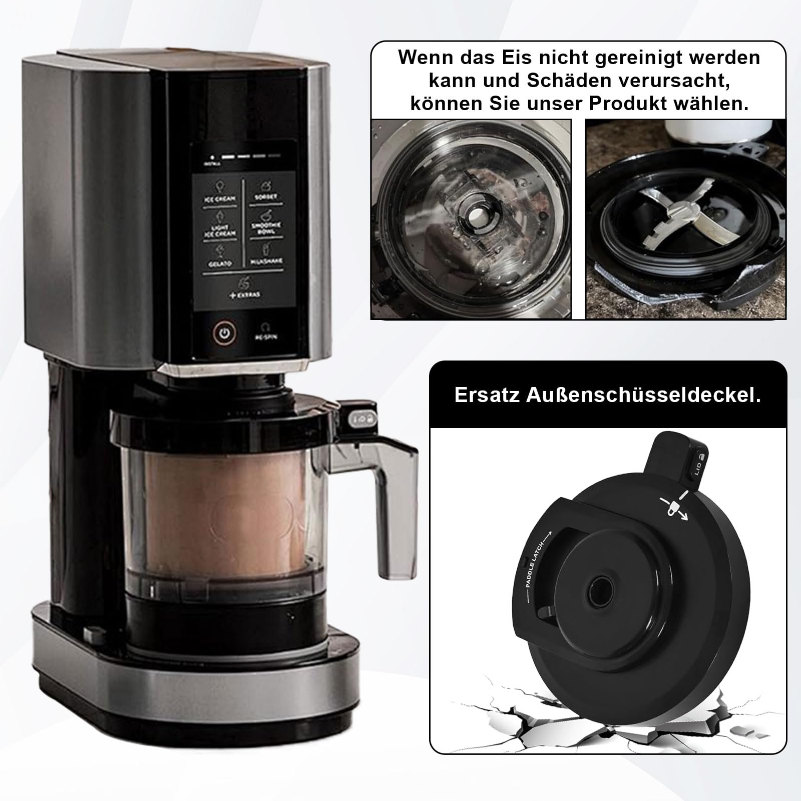 Couvercle de rechange pour sorbetière Ninja Creami NC300EU - Compatible avec les séries Ninja NC301/NC300/NC299AMZ - Couvercle de bol extérieur de rechange pour sorbetière - Accessoire Ninja Creami