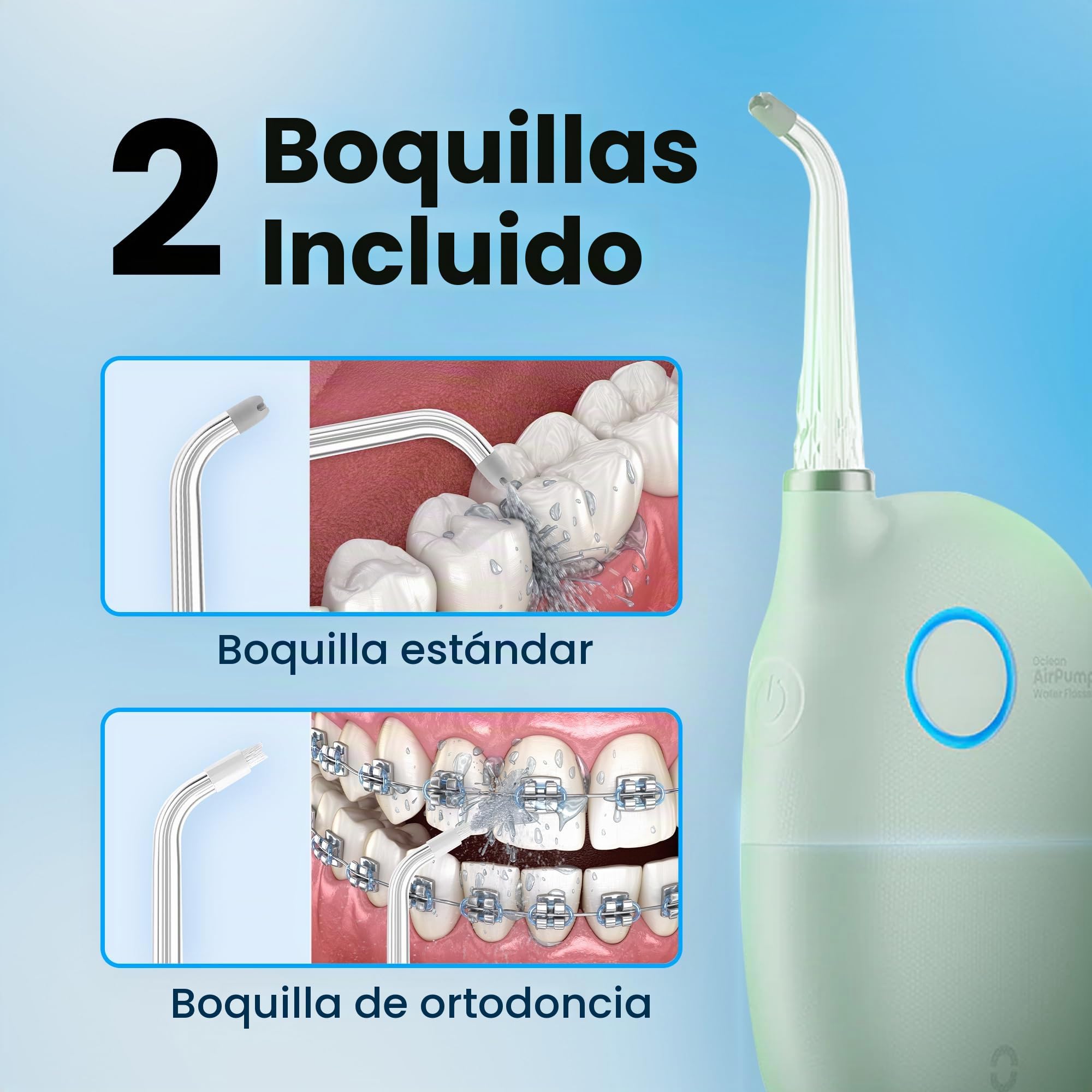 Oclean AirPump 10 Hidropulsor Dental Inalámbrico, Jet Dental Portátil con 3 Modos, Ideal para Electrodomésticos Ortodónticos y Alineadores, Hasta 40 Días de Autonomía, Verde