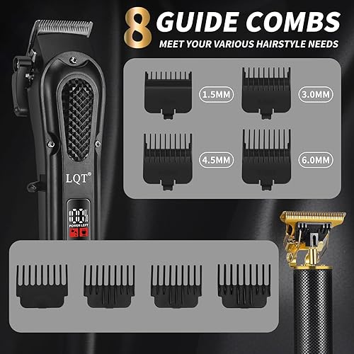 Miniatura 2 de LQT® Kit profesional de cortapelos para hombres, juego de cortapelos inalámbricos y con cable, recortador de barba recargable con cuchilla