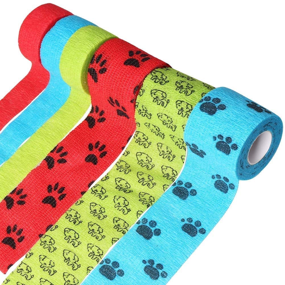 kuou 6 Rolls Pet Vet Wrap(2.5cmX4.5m/5cmX4.5m), Self-Adhesive Pet Elastic Bandage Injury Wrap Tape for Wrist, Ankle Sprains & Swelling