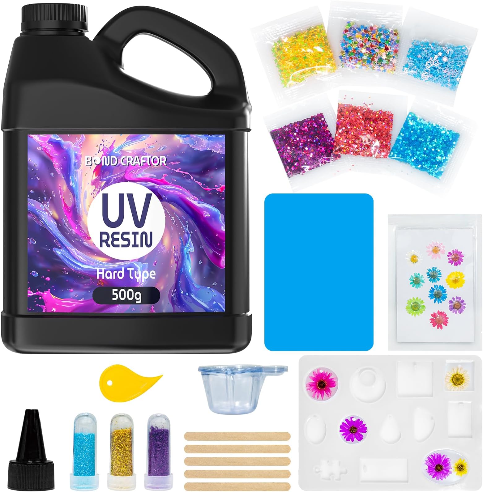 UV Resin 500g, Fast Curing Clear Epoxy Resin Kit Hard Type for Jewelry Making, Craft, DIY