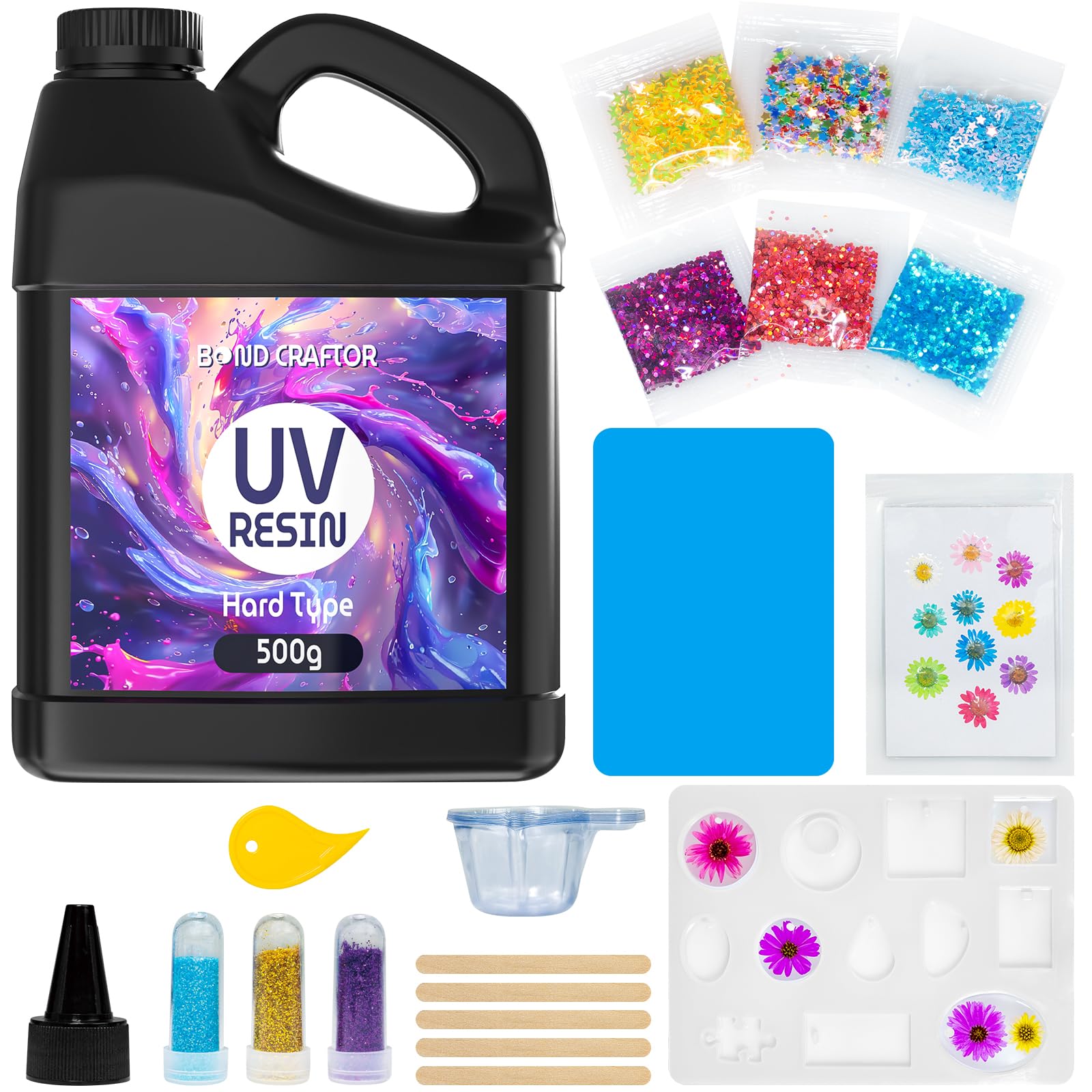 UV Resin 500g, Fast Curing Clear Epoxy Resin Kit Hard Type for Jewelry Making, Craft, DIY