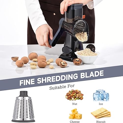 Miniatura 5 de Rallador rotativo de queso con asa, triturador de cocina, rallador de rebanador, rebanador de hielo, queso, verduras, nueces, patata, calabacín,