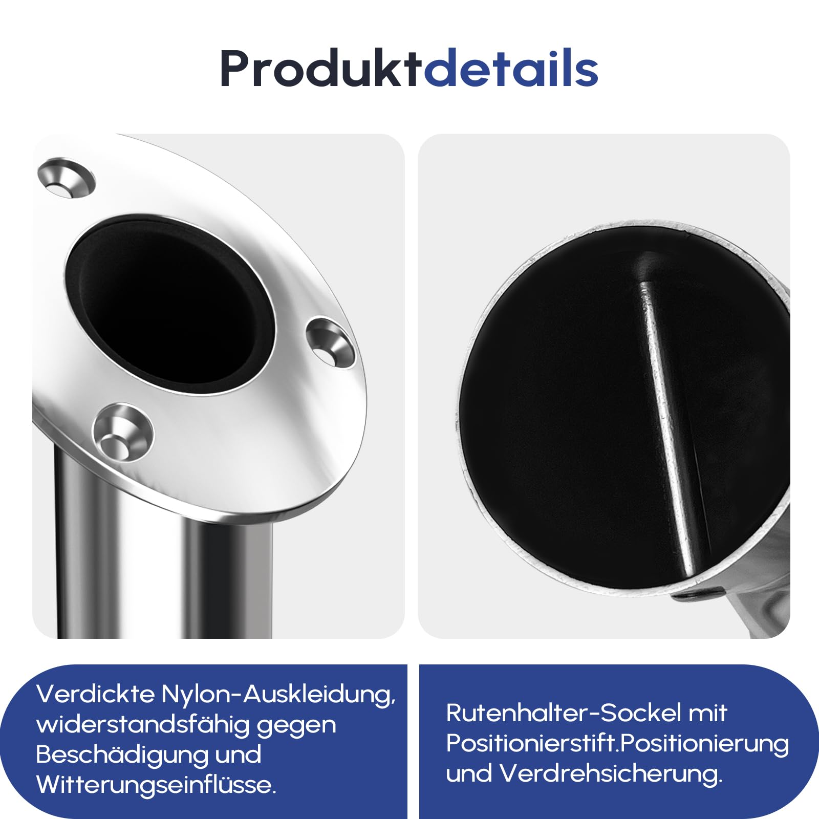 Angelrutenhalter 2er-Pack, 316 Edelstahl 15°/30°/90° Rutenhalter für Angelboote, bündige Montage mit Verschlusskappe, schwere Ausführung