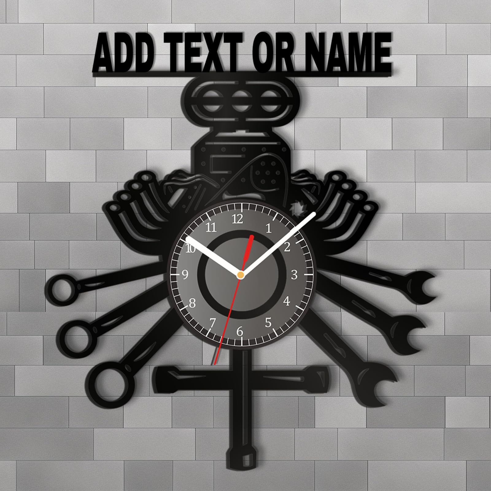 Garage Wall Clock Personalized Metal Auto Repair Mechanic Tools Wall Clock with Colorful Light Custom Name Wall Clock, Decor, Sign Gift for Dad Husband Mens Gift