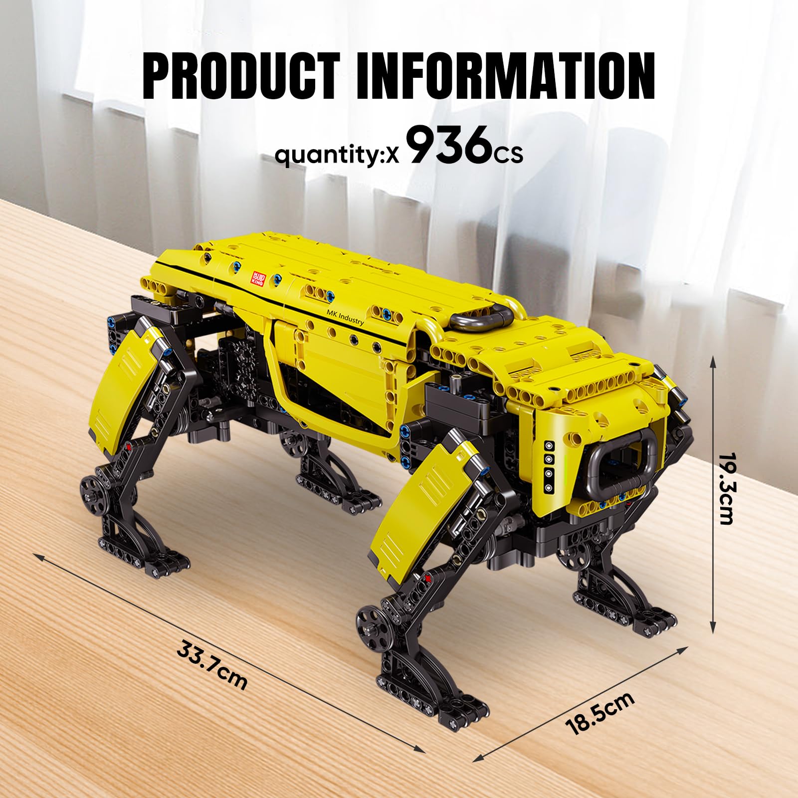 Mould King 15066 Technologie Jaune Quatre Pieds Machine Chien Bloc de Construction kit, Module d'alimentation RC mécanique Intelligent Robot Programmable éducatif Stem Toys 936 pièces