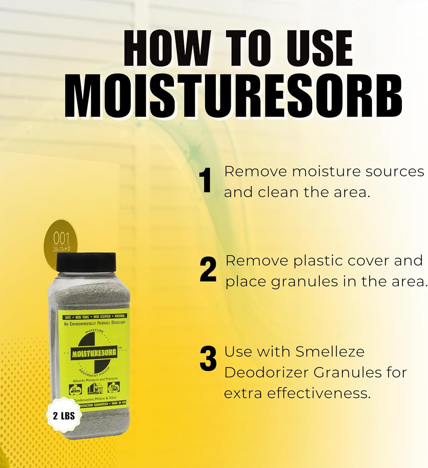 Nature Moisture Absorbent Granules: 2 lb. Bottle - 1mm Granules Sprinkle in Moist Areas