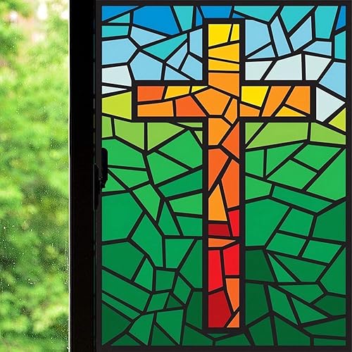 Miniatura 1 de Película cruzada para ventana, estilo vitral, colorida película de teñido de ventanas, película decorativa de adherencia estática para el hogar,