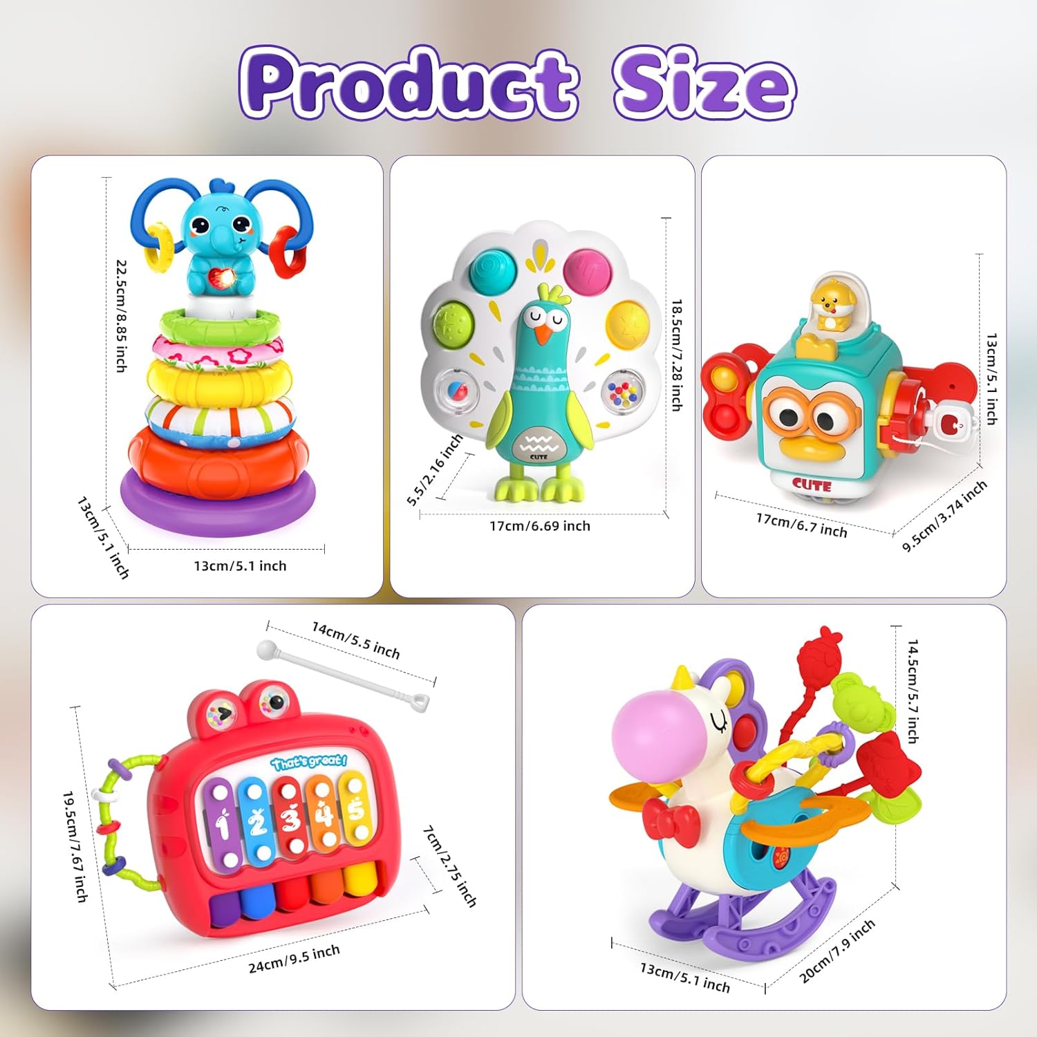 5 in 1 Baby Toy for 9 12 18 Month, Learning Toys for Babies 6-12 Months, Baby Busy Cube, Stacking&Sensory, Pull String&Piano Xylophone Toy, Birthday Gift for 7 8 9 Month