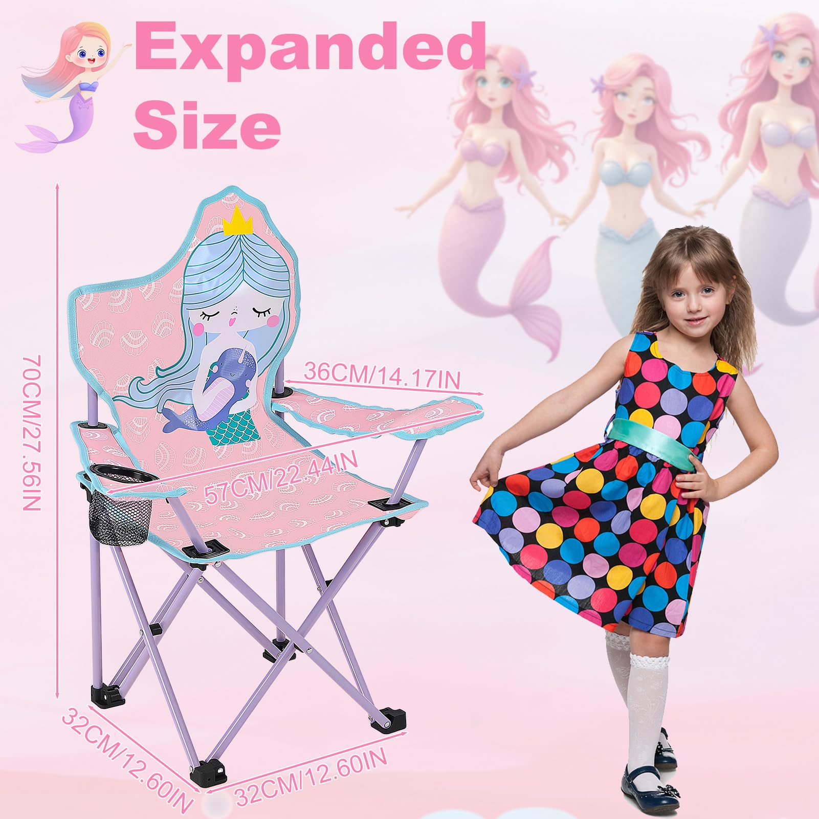 KABOER Faltbarer Rasen- und Campingstuhl für Kinder mit Getränkehalter und Tragetasche, Kinder-Campingstühle für Outdoor-Strandreisen (rosa 