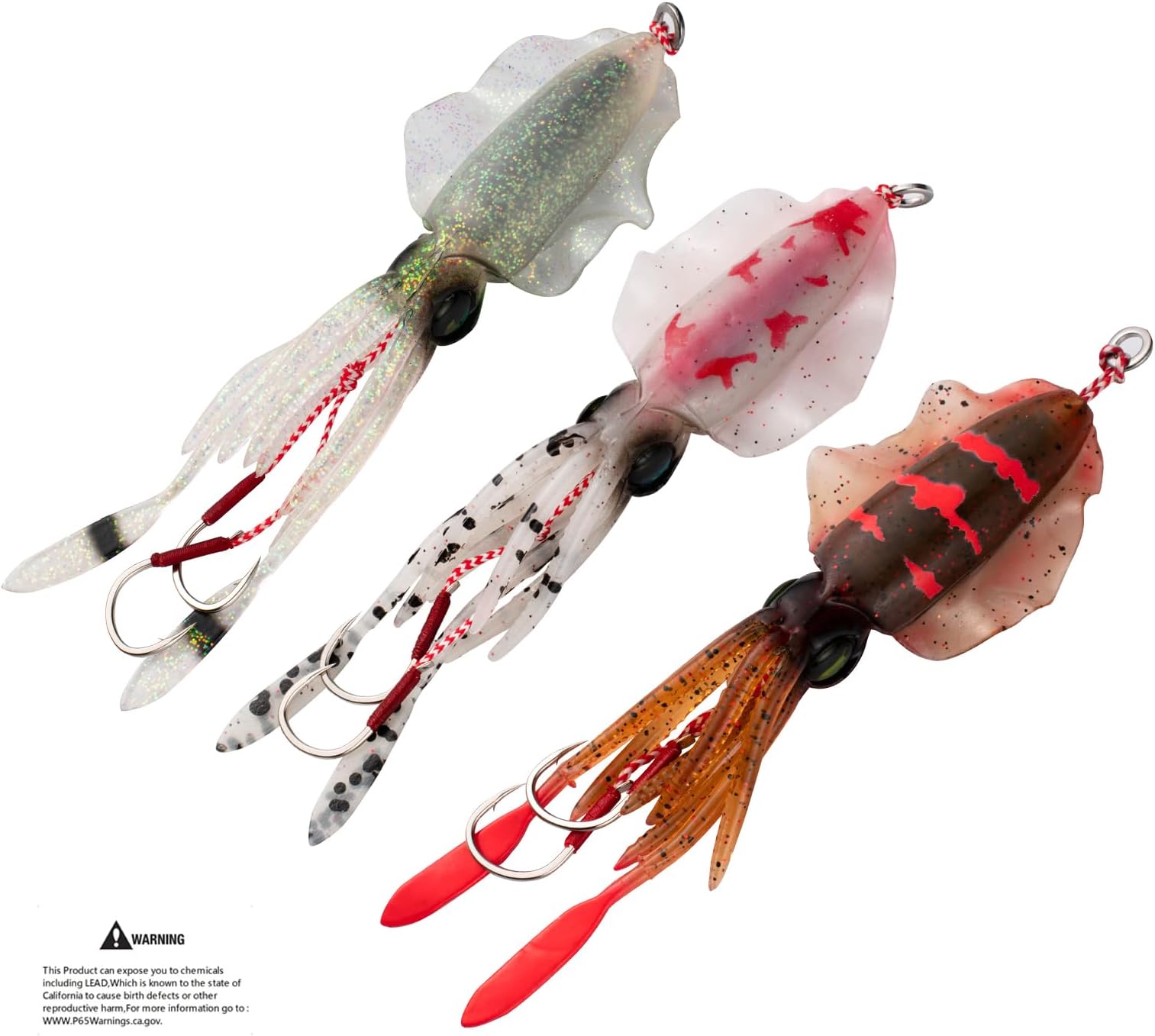 Squid Jig Saltwater Ultimate Ultimate Squid Lures Soft Luminous Octopus Trolling Artificial Rigged Bait with Hook Octopus Jig 3pcs