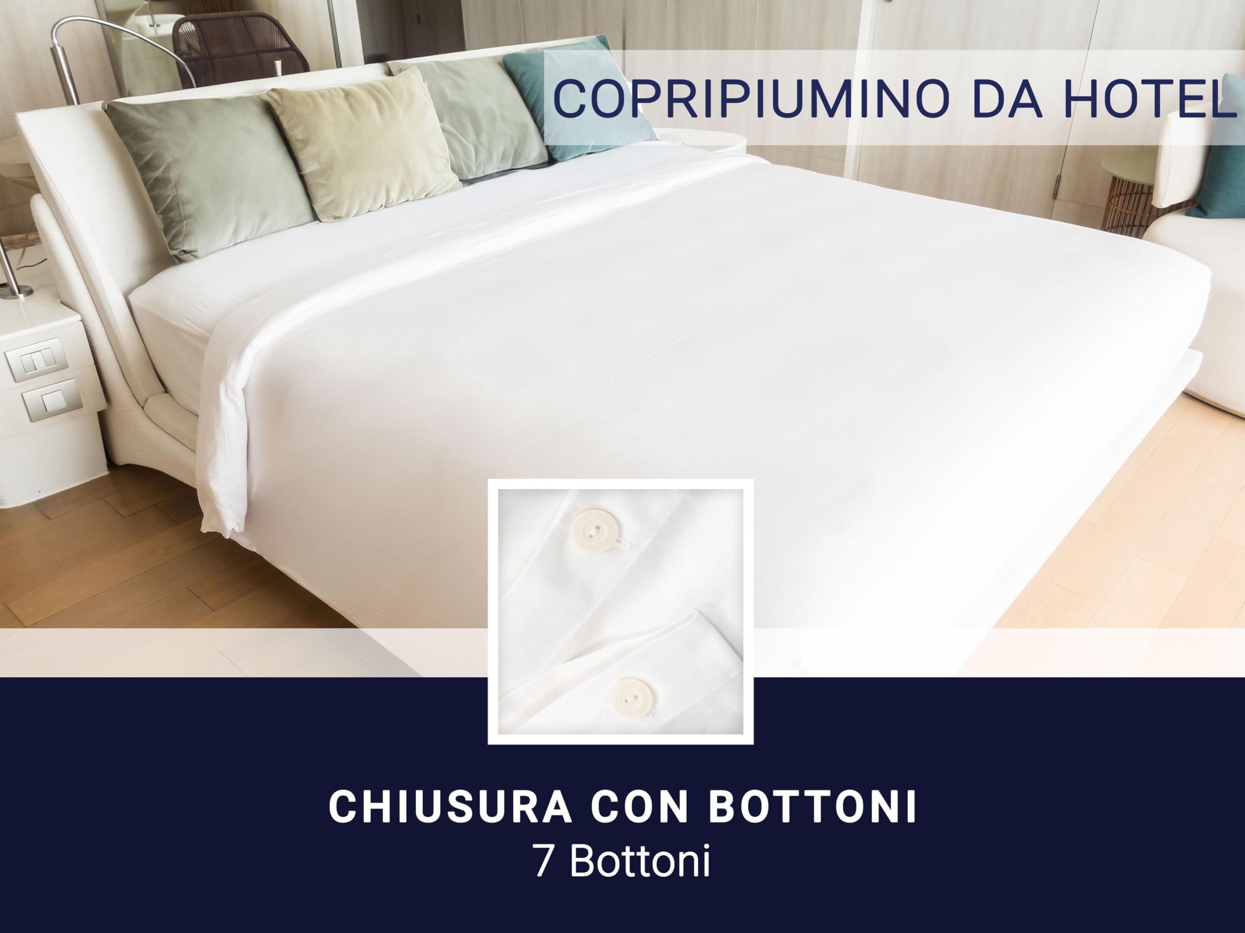 ZOLLNER Copripiumino in 240x220 cm - bianco - pratica chiusura con bottoni - Cotone - lavabile a 95°C - Qualità alberghiera