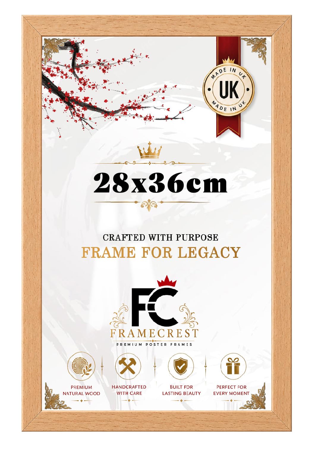 Framecrest Ltd Beech Framecrest Contemporary 28X36cm Poster Frame | Mdf Wood Home Office Livingroom Décor Photo Frame Certificate Jigsaw Puzzle Frames Wall Mounted-[Beech]