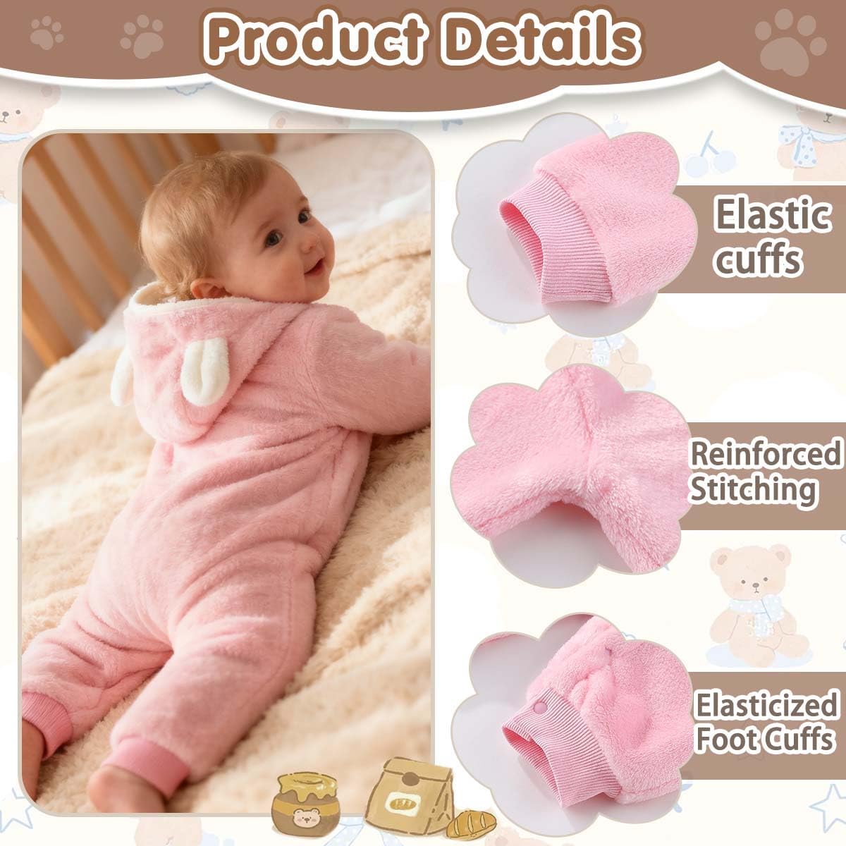 Fairy Baby Newborn Baby Bear Outfit Suit Thin Fleece Jumpsuit Romper Hooded Winter Clothes Snowsuit Coat Infant Girls Boys - Image 3