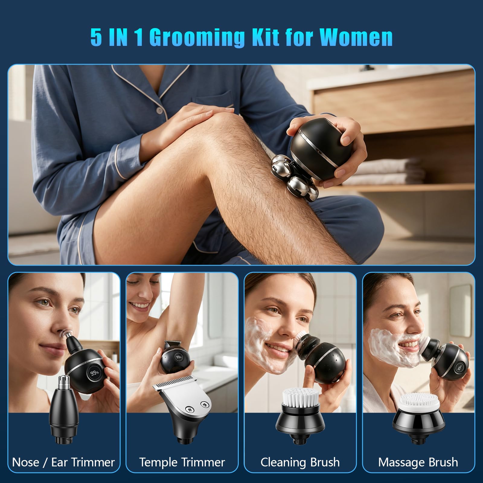 BEE&FLOWER The Ultimate Shaver - Rasoio per uomini e donne, indolore, Wet & Dry, impermeabile, per rimuovere i peli di testa calva, gambe, viso, ricaricabile, con display a LED (nero)