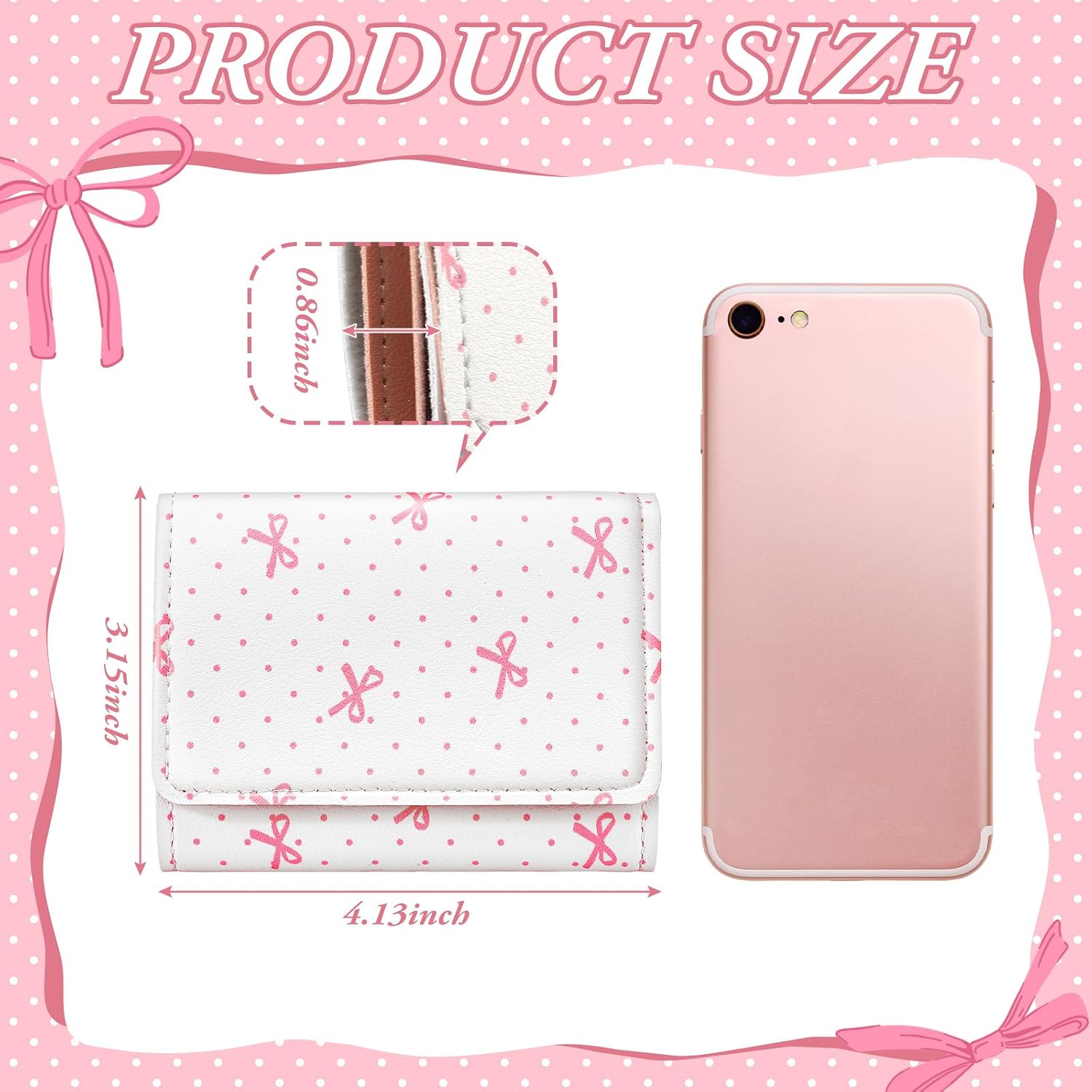 Abbylike Cute Preppy Wallet Pink Bow Trifold Around Wallet Coquette Leather Cardholder ID Purse Window Purse for Women