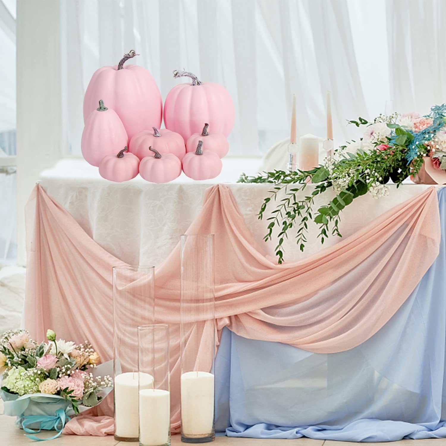 FOIMAS Pink Artificial Pumpkin,8pcs Lifelike Faux Pumpkins Decor for Halloween Thanksgiving Fall Party Harvest Table Decoration Supply