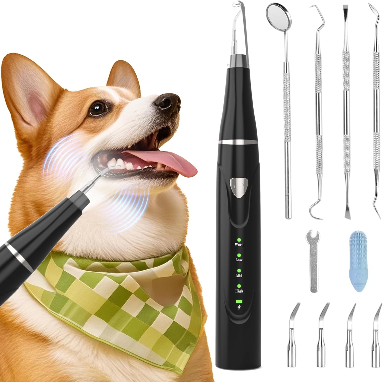Plaque Remover for Teeth, Pet Ultrasonic Cleaner, Dog Plaque and Tartar Remover with LED Light, Dog Teeth Cleaning Dental Care Kit for Tartar and Stains, Suitable for Dogs and Cats (Black-1)