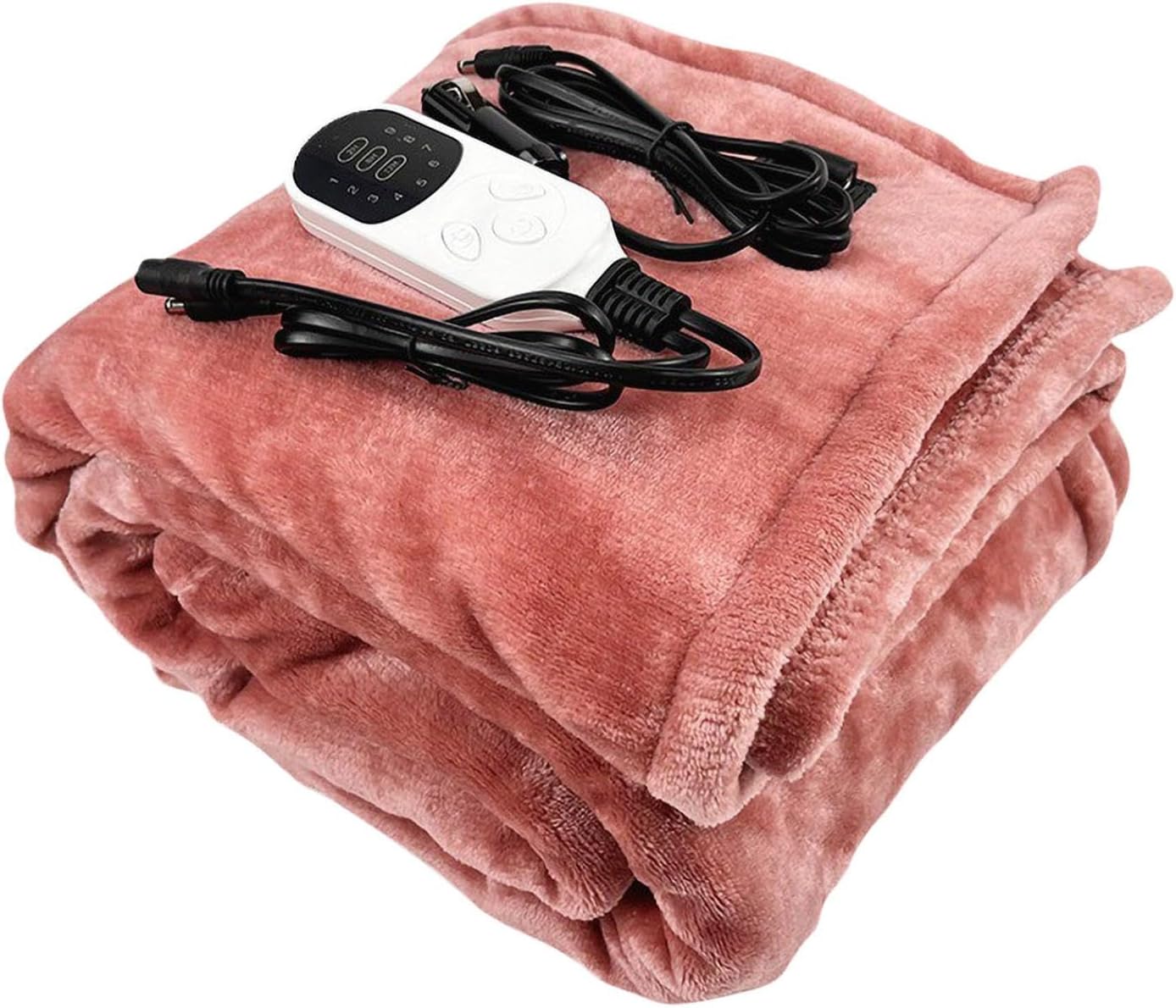 12V Heated Blanket for Car Plug in Heating Throw Flannel 39x30" Small Electric Car Blankets with Timer 9 Fast Heating Modes Travel Portable Heated Throw Blanket for Cars Truck SUV RV (Pink)