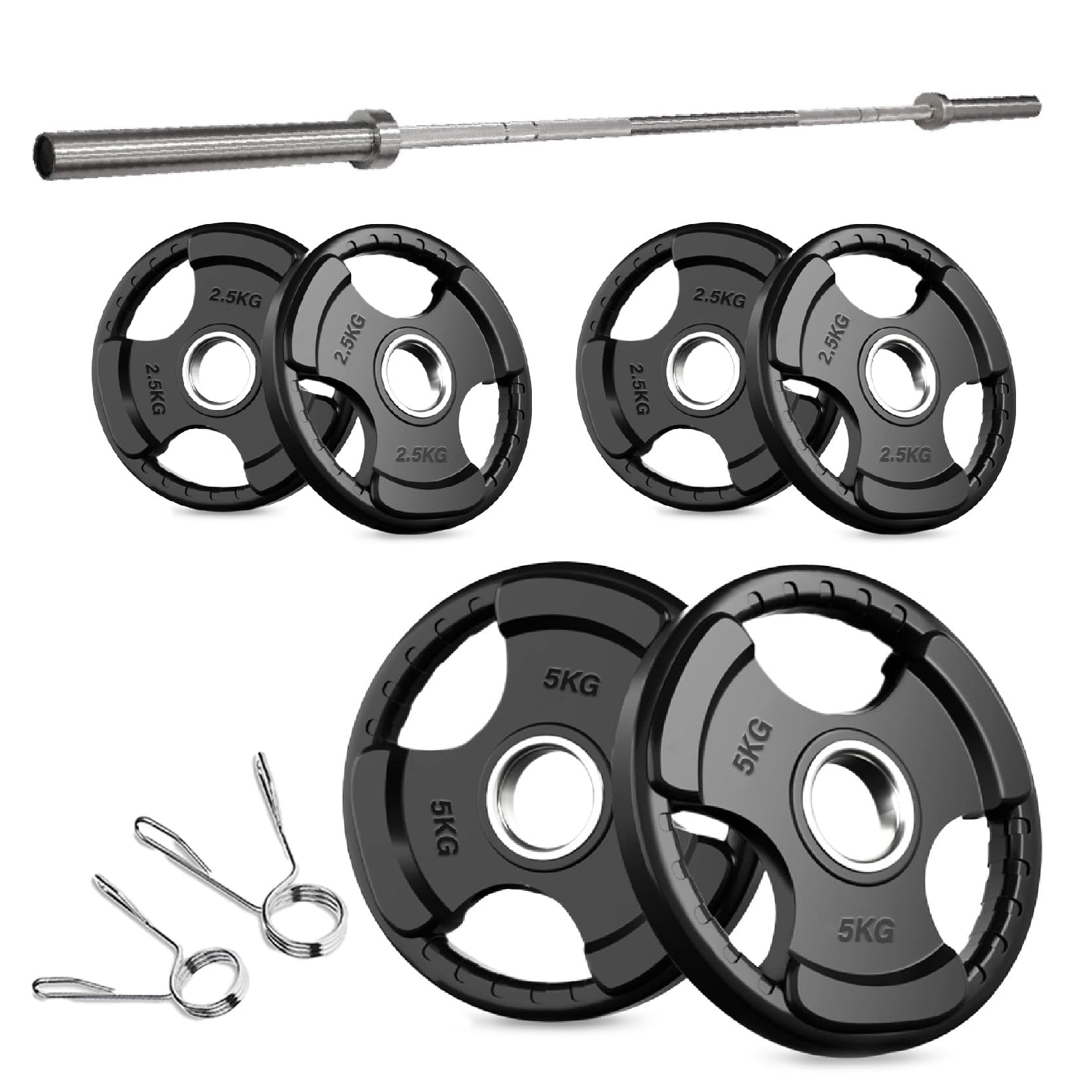 Rubber-Coated Tri-Grip Olympic Weight Plates – 2" Cast Iron Core with Protective Rubber – Individual Plates & Sets (1.25kg to 100kg) – Home & Commercial Gym