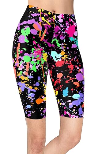 sissycos Women's Artistic Splash Printed Biker Shorts Buttery Soft Workout