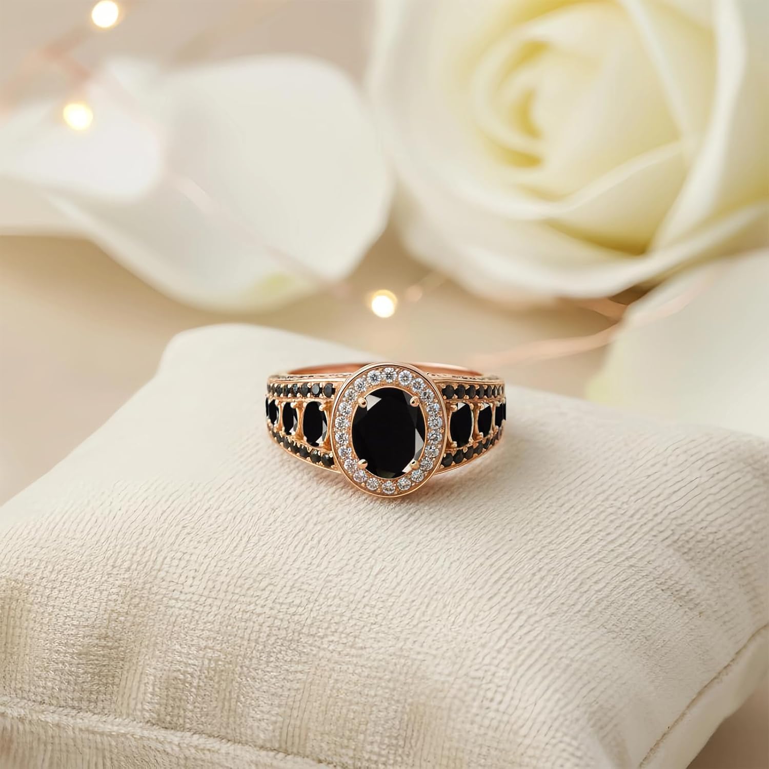10K 14K 18K Gold Vintage Oval Cut Gemstone Engagement Ring with Black Onyx Luxury Design Gemstone Wedding Anniversary Rings Jewelry Gifts for Women Men Size 4-16