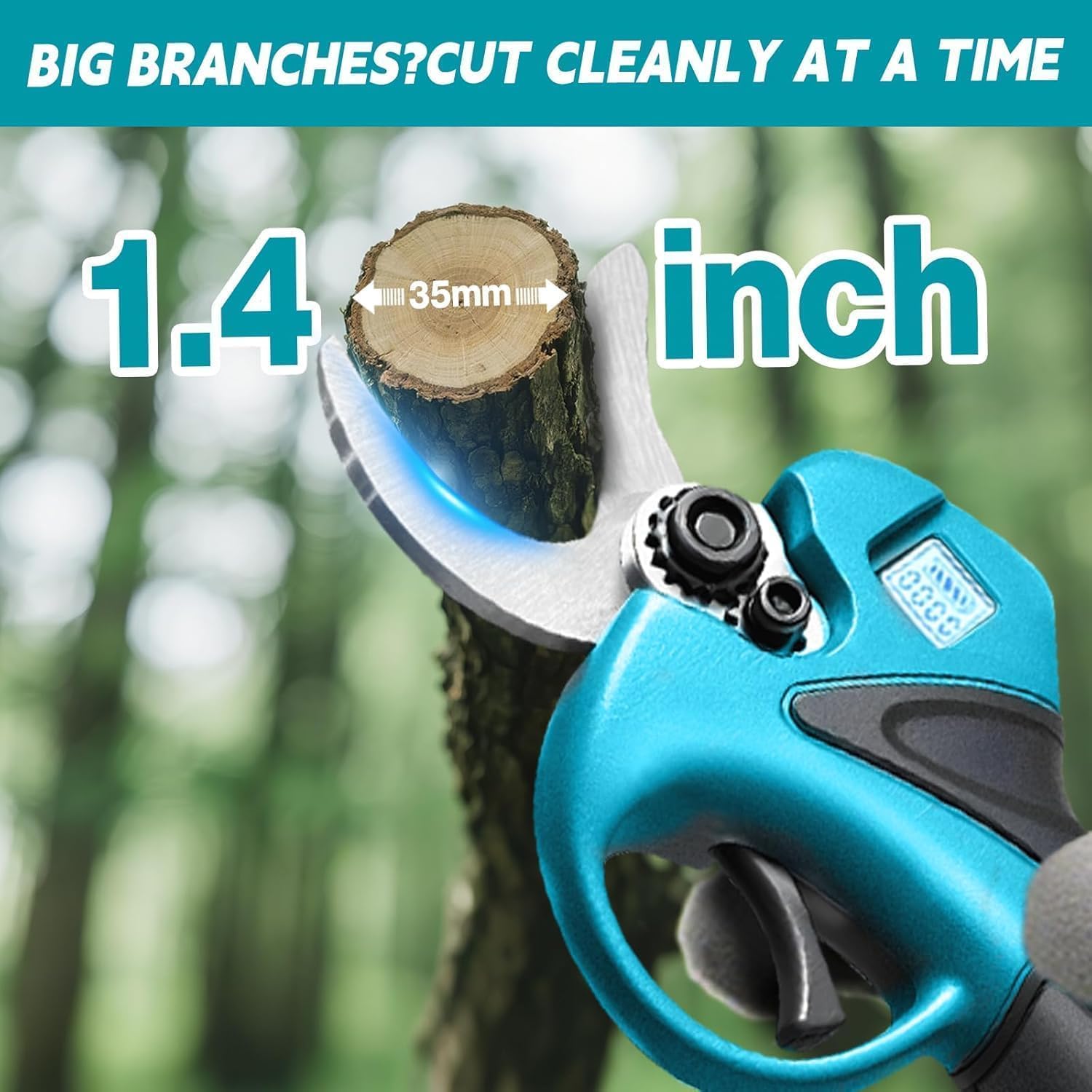 Electric Pruning Shears with Pole,Cordless Pruning Shears with LCD Display＆SK7 Blades-Adjustable Cutting Diameter0.59-1.2"＆21V 2 x 3.0Ah Rechargeable Batteries,LCD Display (Blue)