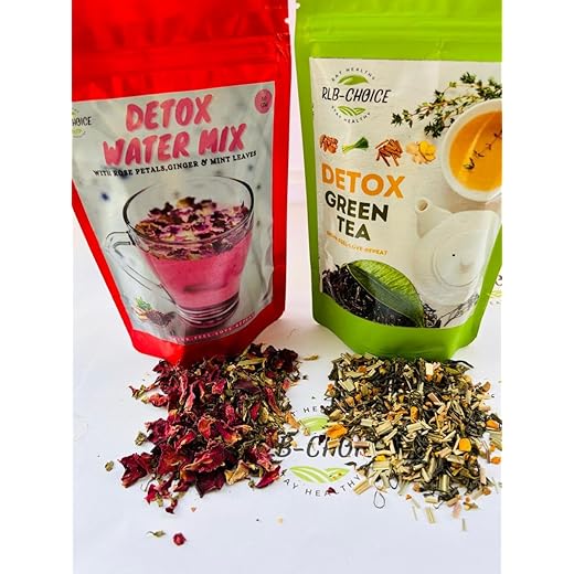 COMBO Of RLB-CHOICE Detox Loose Leaves Green Tea: Purity In Every Sip, 80 gm & RLB-CHOICE Floral Fusion Detox Water Mix : Rose Petal, Ginger, Mint Bliss - 50 gm- Boost Immunity, Skin Glow, Remove Toxins, manage weight
