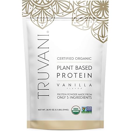 Truvani Organic Vegan Protein Powder, Organic Pea Protein Powder, Vegan, Non GMO, Gluten/Diary Free, Vanilla, 20.9oz (1pk, 20 Servings)