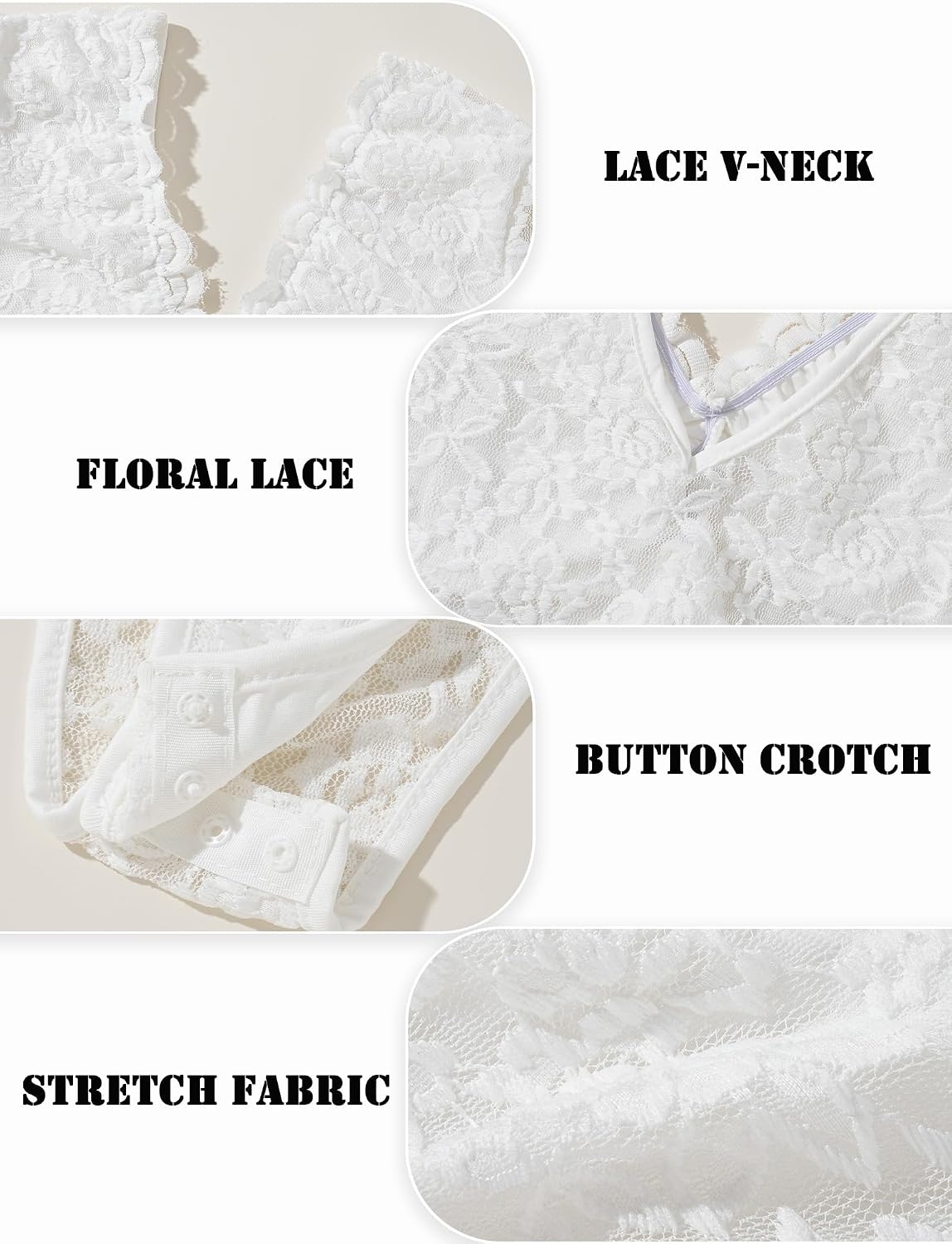 Sexy Floral Lace Bodysuit Women Long Sleeve V-Neck Backless Going Out Body Suit Tops XS-L