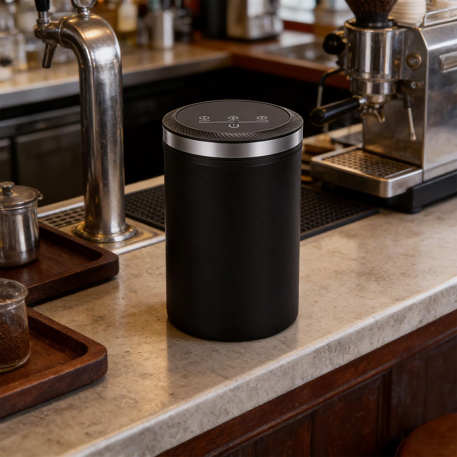 Fockety Vakuum-Kaffeekanister, Automatischer Luftdichter Behälter aus Edelstahl mit Digitalem Bildschirm und Wiederaufladbarem Akku, Zur Aufbewahrung von Gemahlenem Kaffee und