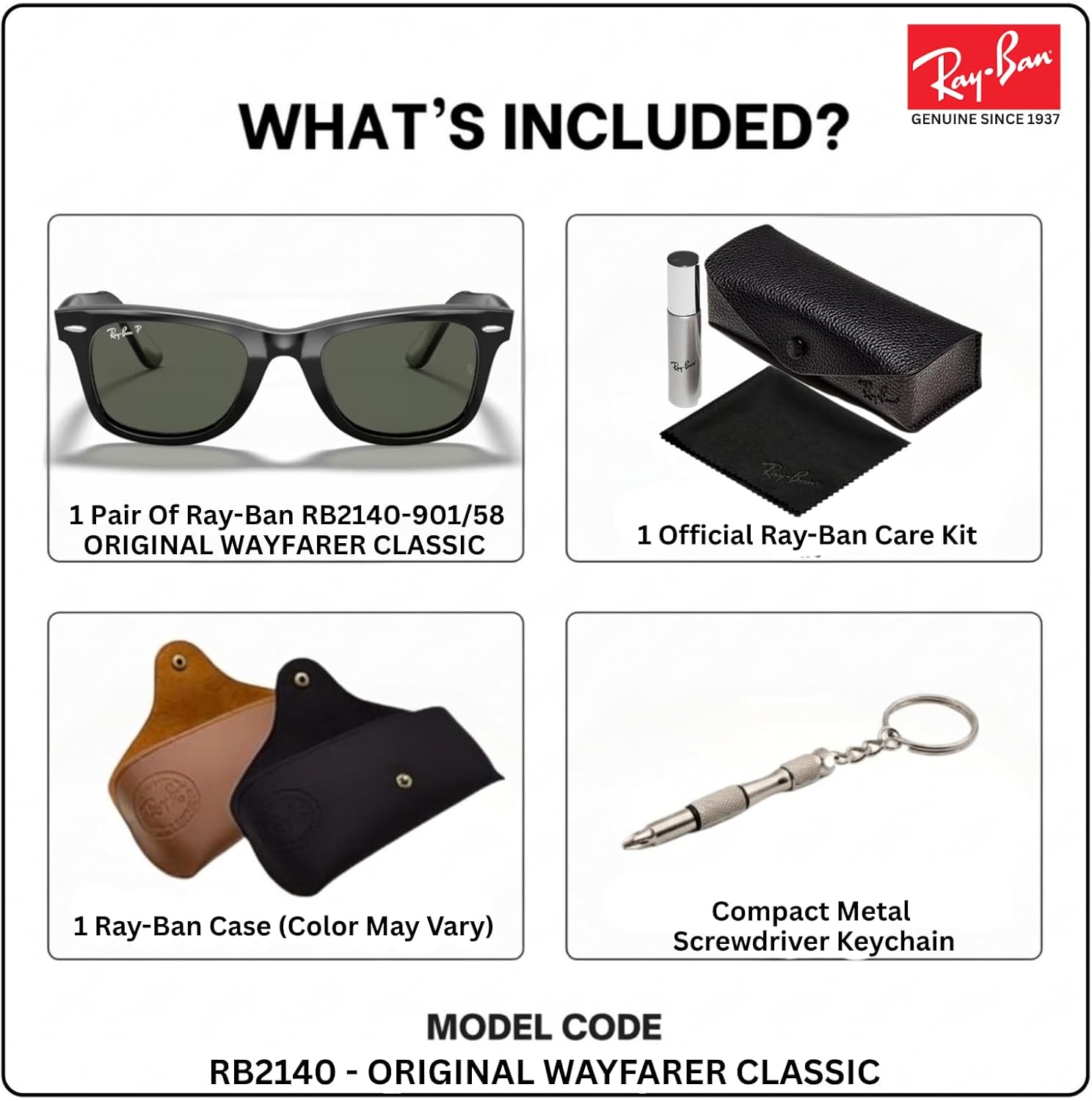 Ray-Ban RB2140 ORIGINAL WAYFARER CLASSIC Square Shape Sunglasses with Official Eyewear Kit