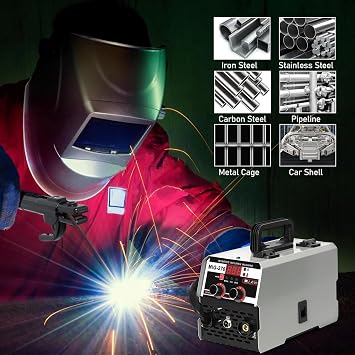 Portable Welding Machine LCD Display,250A Gasless MIG ARC TIG Inverter Welder, Electric Welding Machine,Flux Core Solid Wire MIG ARC Lift TIG Spool Gun Welding Machine(White)