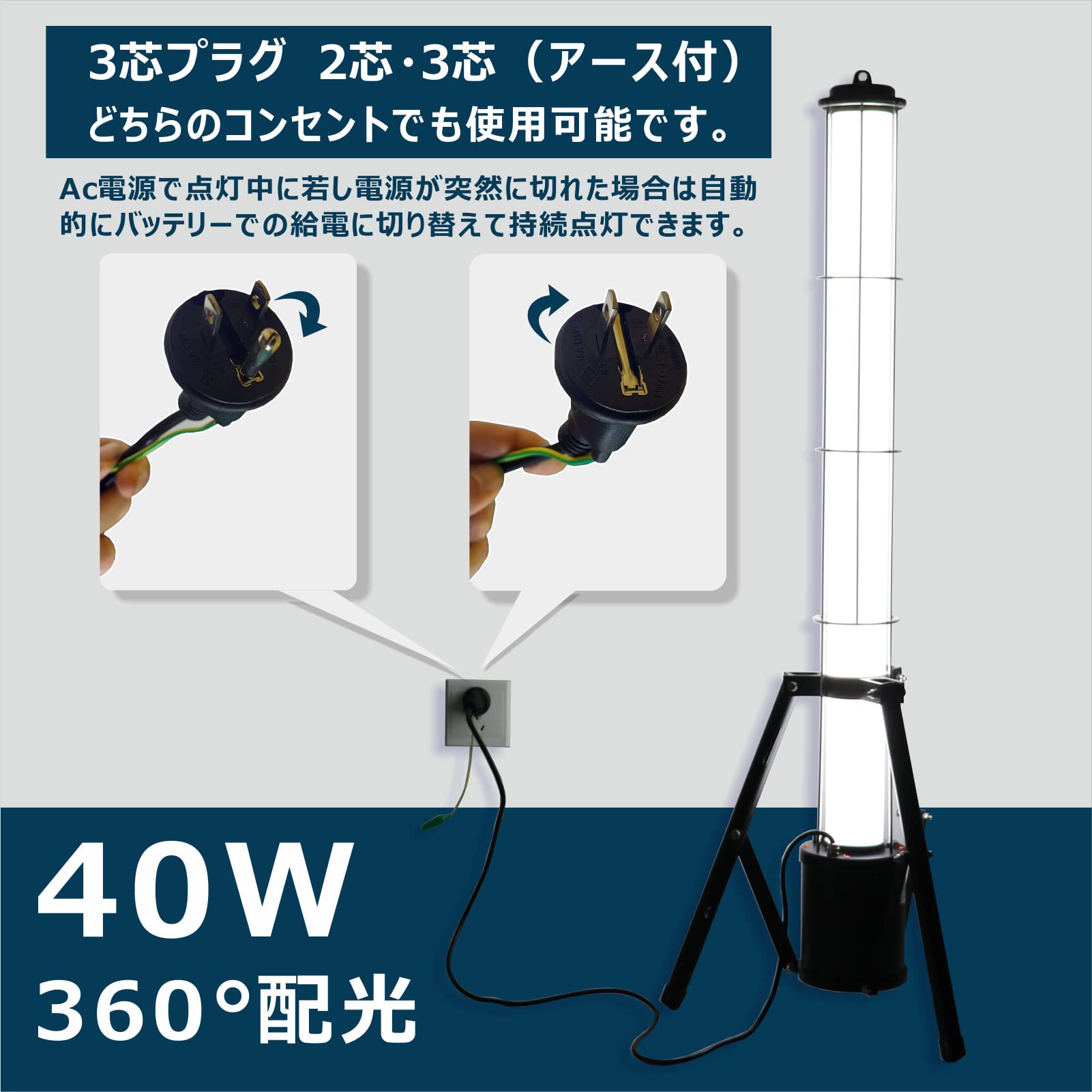 Amazon.co.jp: グッド・グッズ 40W 充電式 ライト 三脚スタンド付き 