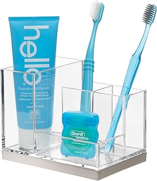 Amazon.com: mDesign Plated Toothbrush and Toothpaste Holder, Storage ...