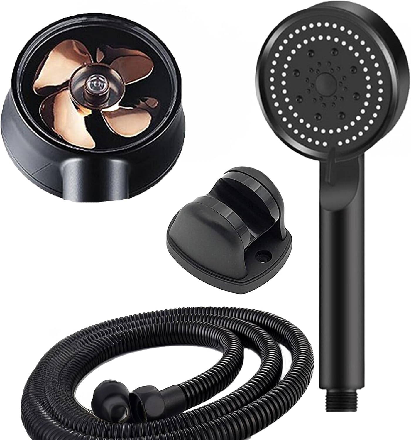 Mobee Turbo Pervaneli 5 Fonksiyonlu Duş Başlığı Duş Hortumu 150 Cm Ve Mafsal Set