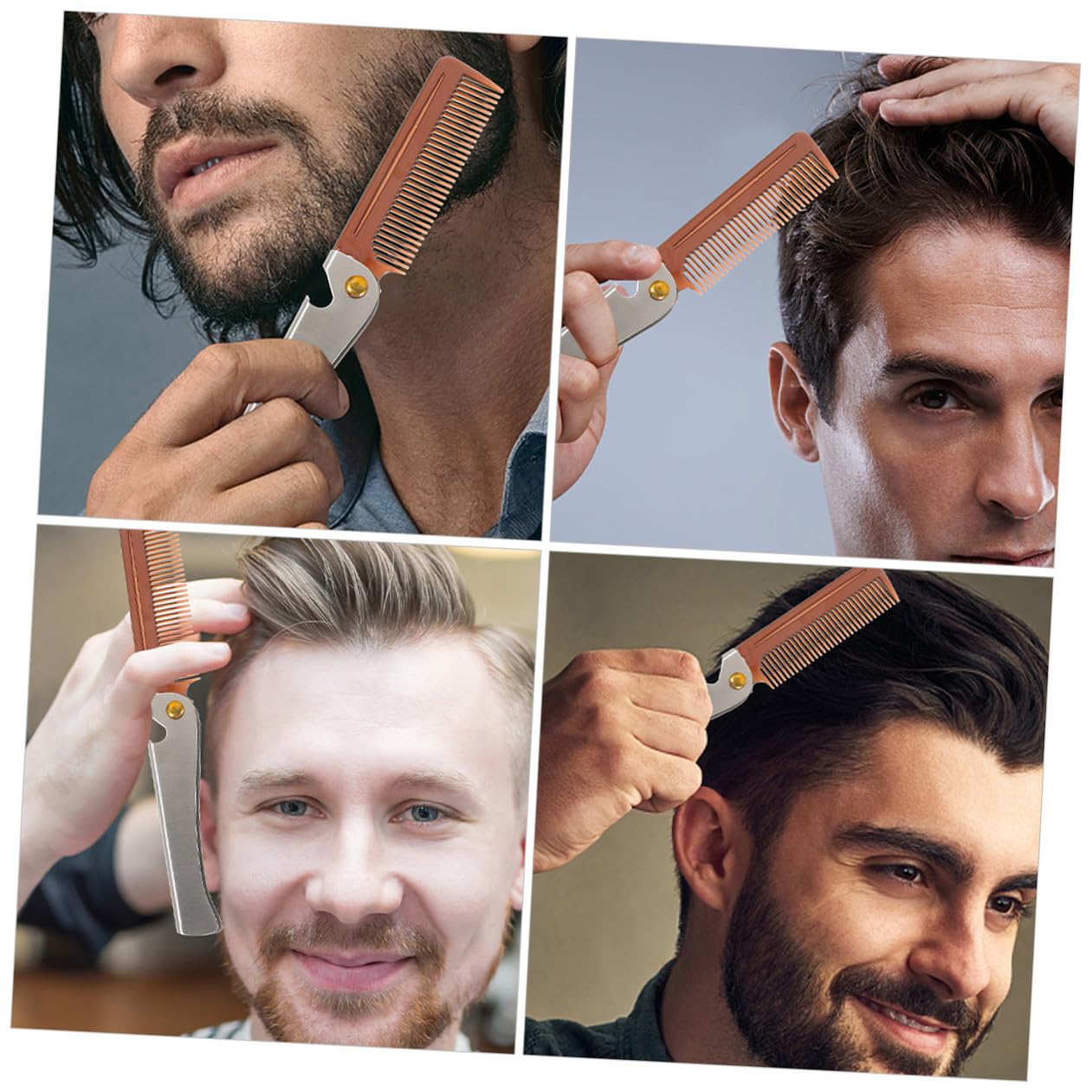 2pcs Folding Mini Beard and Mustache Comb Stainless Steel Compact Travel Hair Comb for Men Grooming and Styling