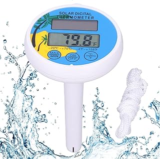 Digital Solar Pool Thermometer, Floating Pool Thermometer, Swimming Pool Thermometer with Rope, Water Thermometer for Outdoor/Indoor Swimming Pools, Bath Water, Spas, Hot Tubs
