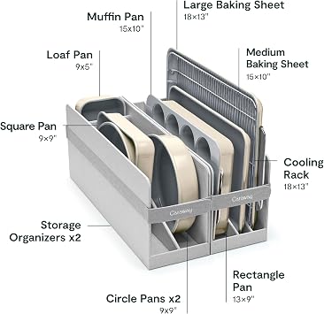 Caraway Nonstick Ceramic Bakeware Set (11 Pieces) - Baking Sheets, Assorted Baking Pans, Cooling Rack, Storage - Aluminized Steel Body - Non Toxic, PTFE & PFOA Free - Cream