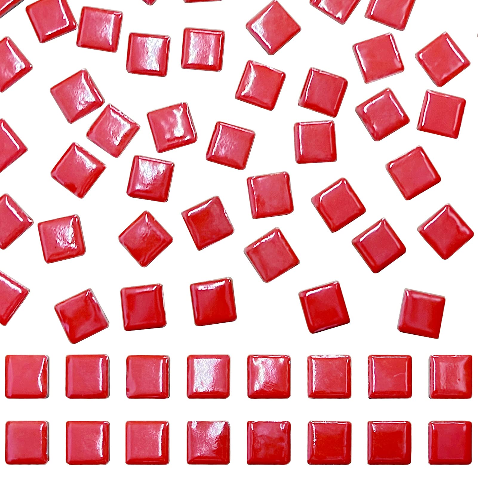 SMANTA 100 Pieces Ceramic Mosaic Tiles 3/5" Square Shapes Mosaic Ceramic Pieces Stained Ceramic Tiles Supplies for Crafts Beginner Mosaic Project Stepping Stones Mosaic Birdhouse Decor - Red