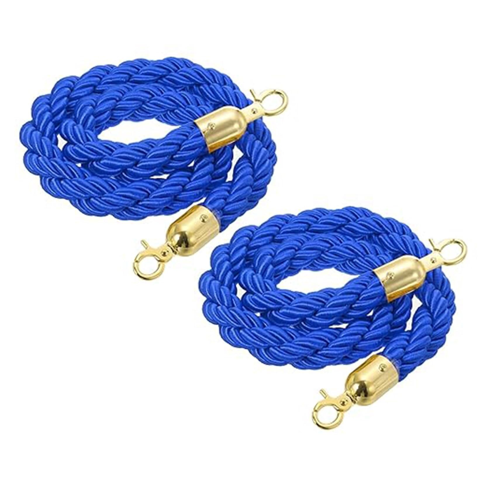 2 Pack Braided Stanchion Rope with Polished Gold Hooks - Crowd Control Barrier for Events, Theaters, and Hotels(Blue,10ft/305cm)