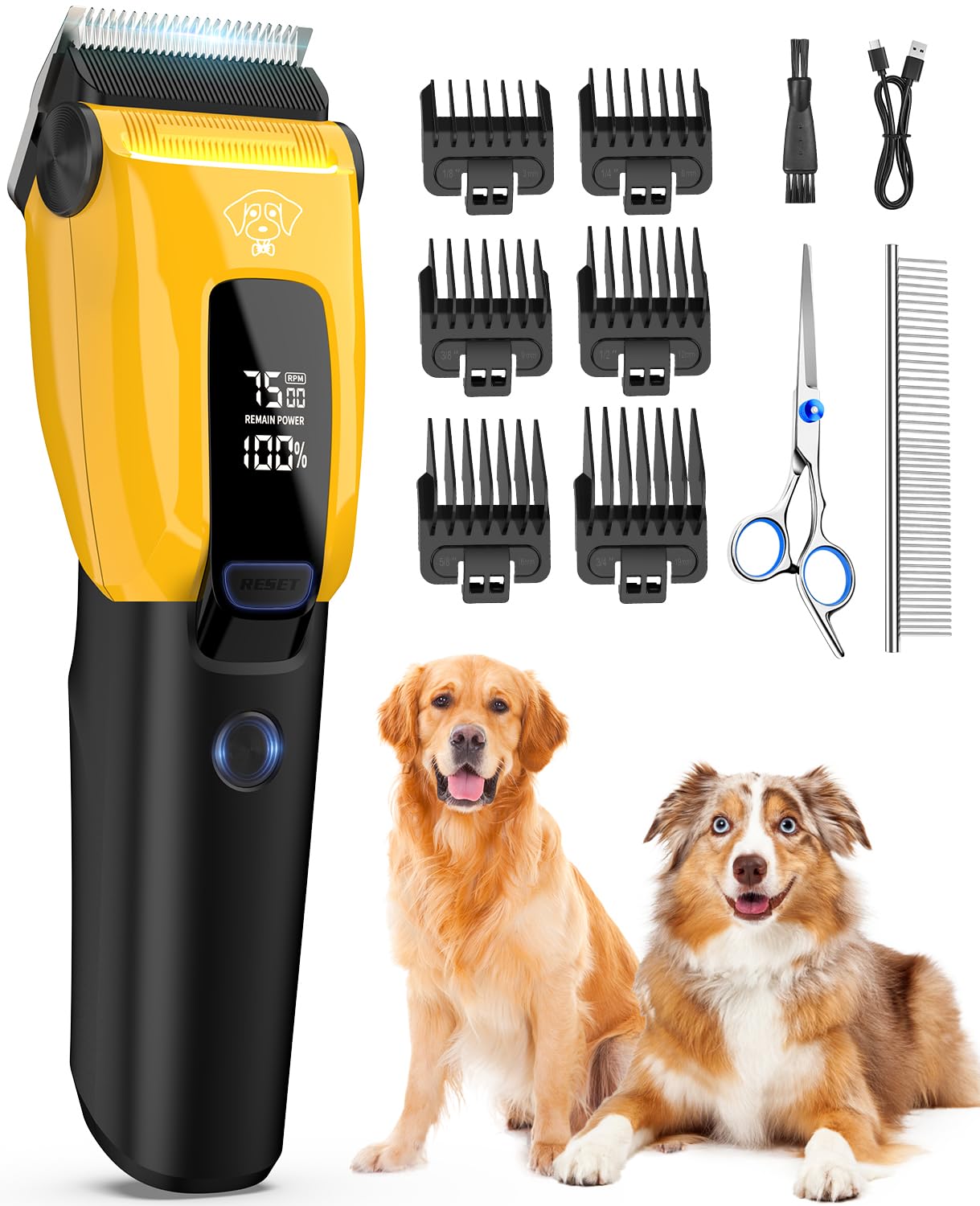 Dog Clippers for Grooming for Thick Heavy Coats/Low Noise Rechargeable Cordless Pet Shaver with 3-speed/Stainless Steel Blade/Waterproof Dog Shaver for Dogs Pets and Animals (Sliver)