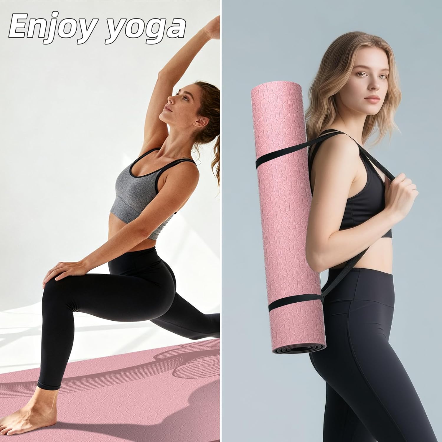 Large Yoga Mat 76"x 40"x10mm (2/5 inch) – Extra Thick & Wide, TPE Fitness Mat, Printed Non-Slip Exercise Mat with Carrying Strap for Men & Women, Pilates, Stretching, Fitness & Workout - Image 6